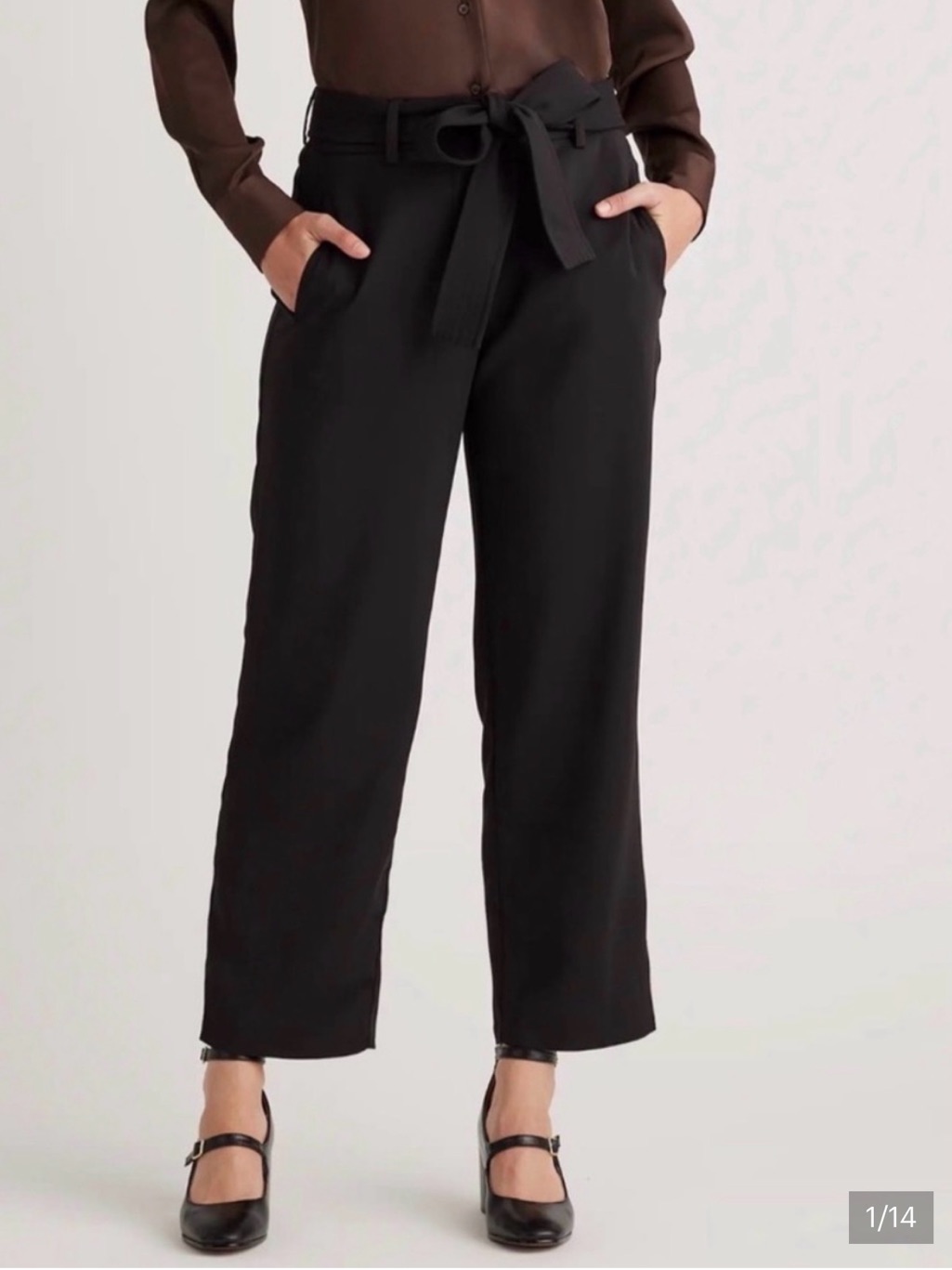 Nwt Quince Stretch Crepe Paperbag Black High-Rise Tie-Waist Pants Size 8